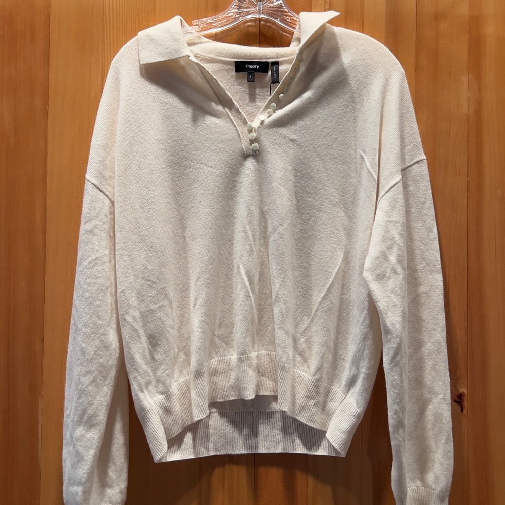 Theory Ivory Button-Up cashmere Top